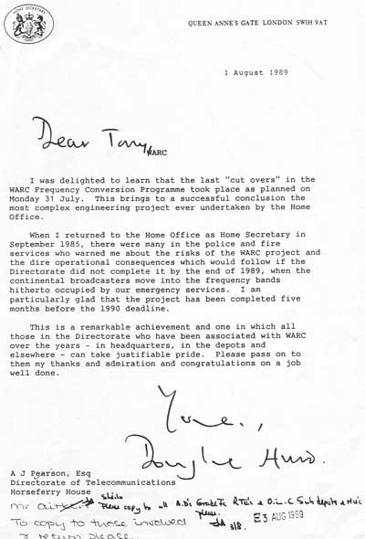 Douglas Hurd Letter to Tony Pearson